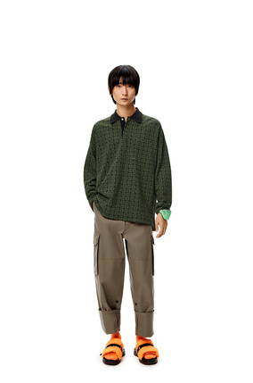 LOEWE Long sleeve polo in Anagram jacquard cotton Black/Fluo Green plp_rd