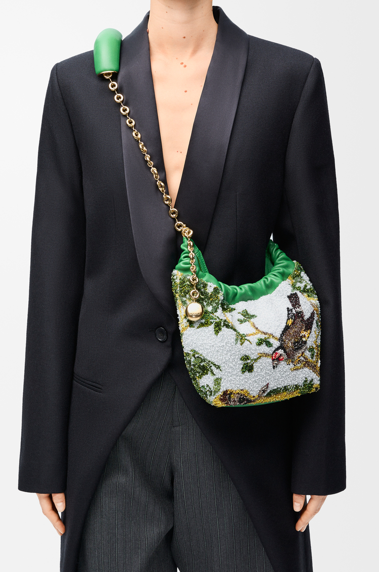 LOEWE Mini Squeeze bag in beaded leather Green