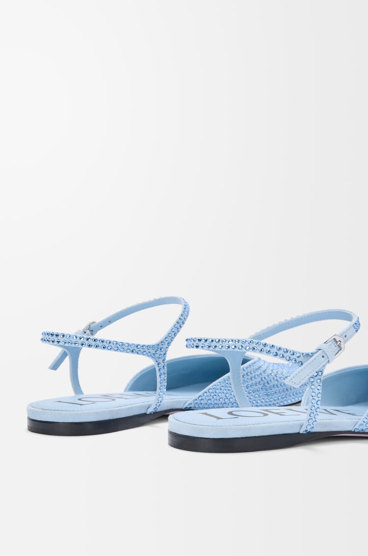 LOEWE Toy ankle strap ballerina in rhinestone-embellished suede Baby Blue
