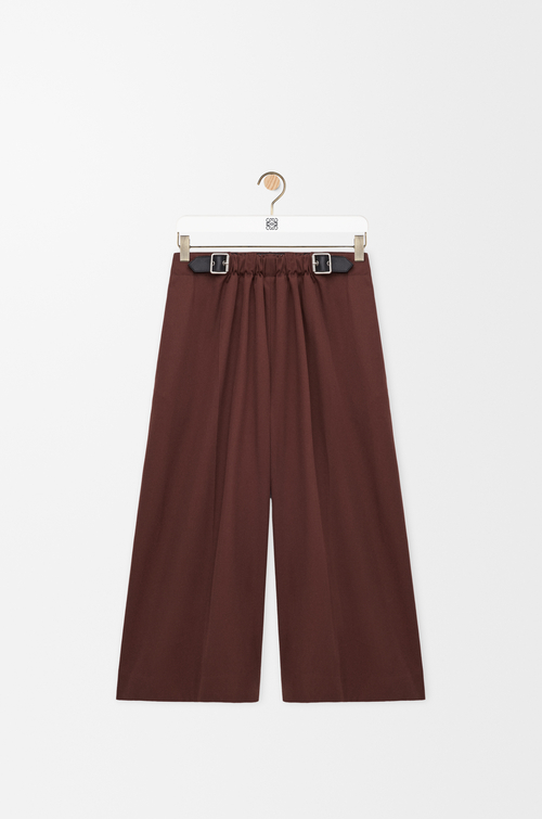 LOEWE Cropped belted trousers in cotton and silk Coffee