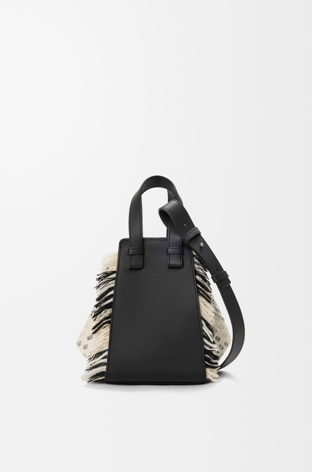 LOEWE Sac Hammock Compact en textile tissé Noir/Blanc