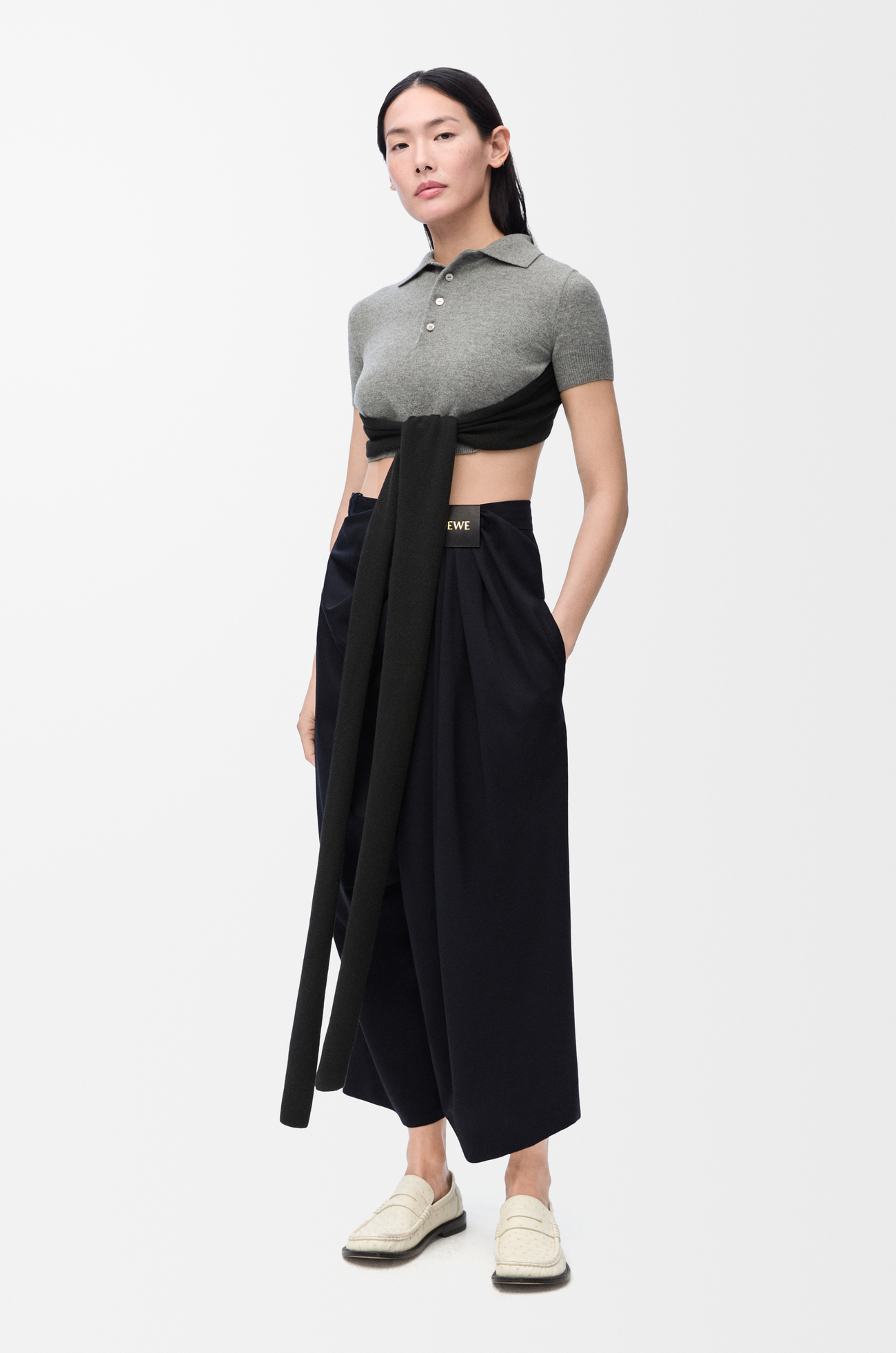 LOEWE Cropped draped trousers in wool Dark Navy Blue plp_rd