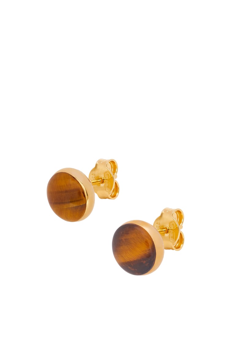 LOEWE Anagram Pebble stud earrings in sterling silver and tiger eye 金色/棕色