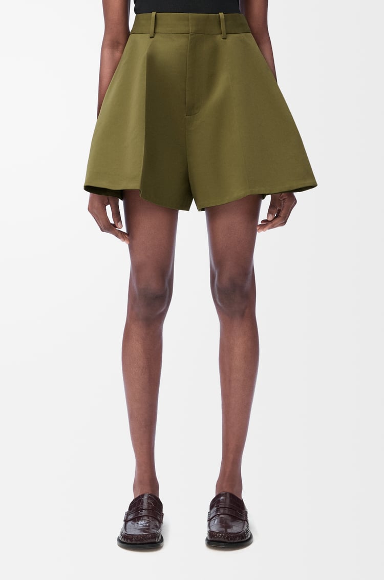 LOEWE Trapeze shorts in cotton and silk Khaki Green