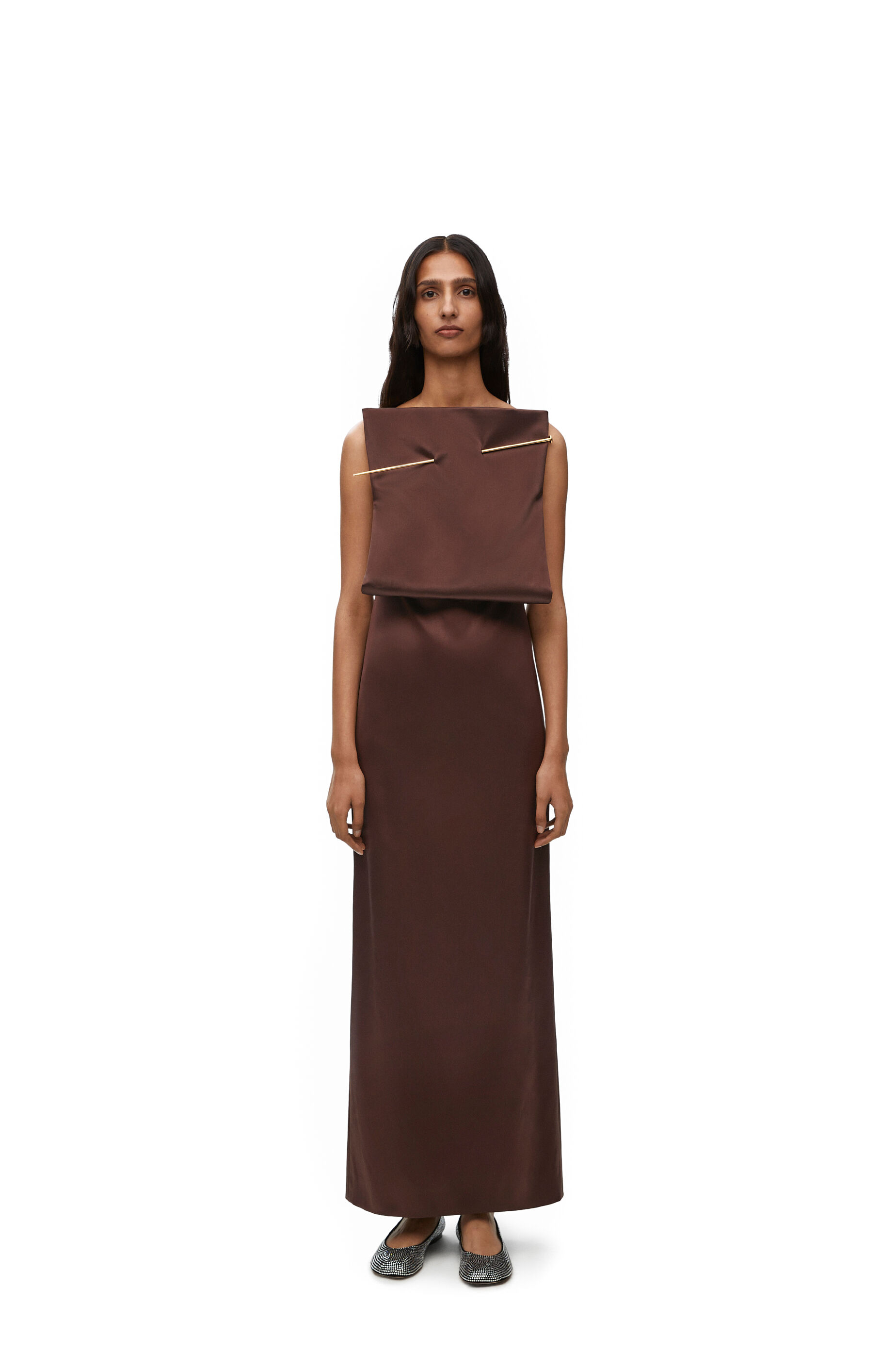 Pin dress in silk Chocolate LOEWE