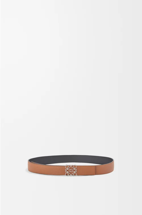 LOEWE Reversible Anagram belt in soft grained calfskin and smooth calfskin Tan/Black/Palladium