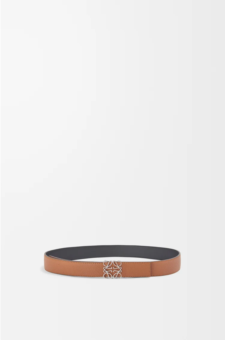 LOEWE Reversible Anagram belt in soft grained calfskin and smooth calfskin Tan/Black/Palladium