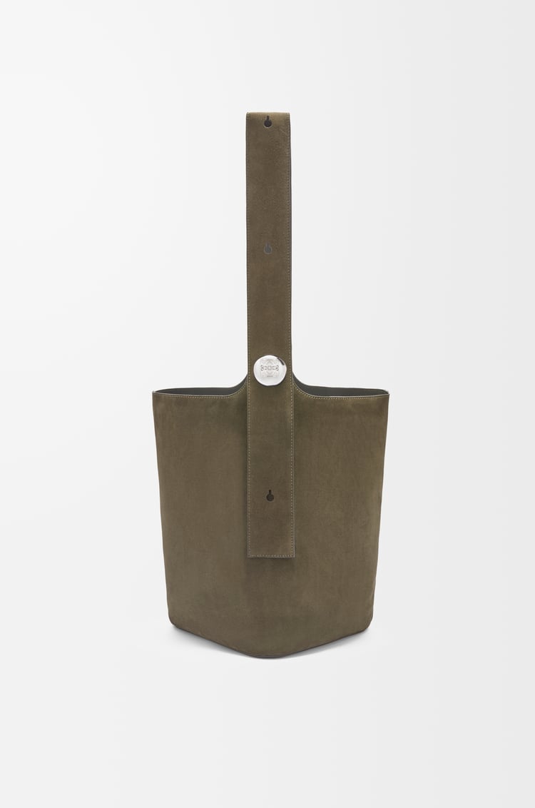 LOEWE Large Pebble bucket bag in suede calfskin Dark Olive