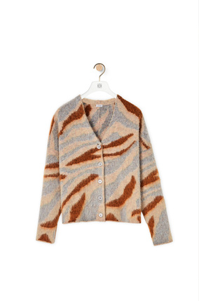 LOEWE Oversize intarsia cardigan in wool and mohair Light Pink/Grey plp_rd
