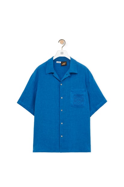 LOEWE Camisa de manga corta en lino Azul Marino plp_rd