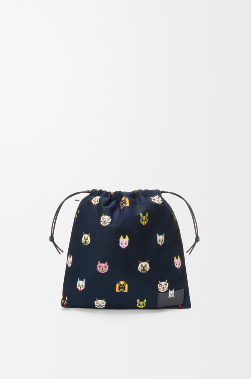 LOEWE 小号帆布 Cats 抽绳手拿包 蓝色