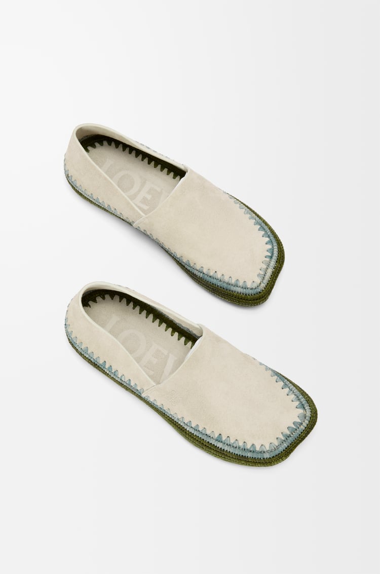 LOEWE Rio slipper in suede and raffia Light Grey