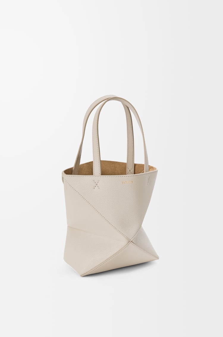 LOEWE Mini Puzzle Fold tote in soft grained calfskin Light Ghost