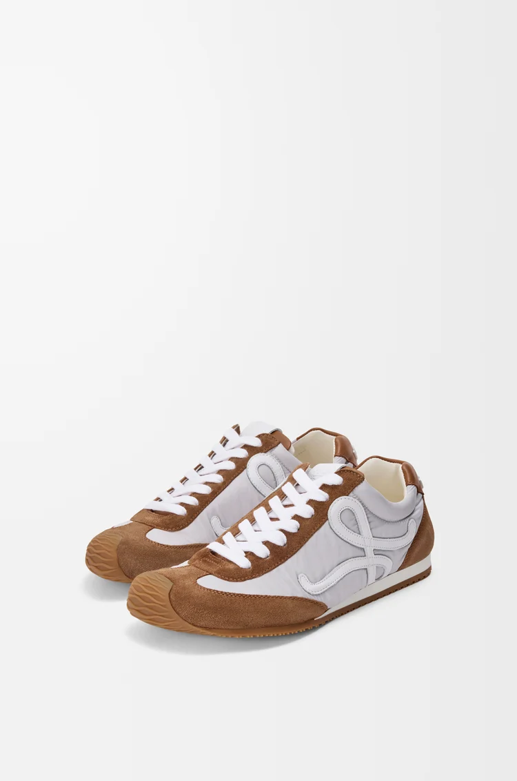 LOEWE Ballet Runner 2.0 in nylon and calfskin Grey/White/Tan