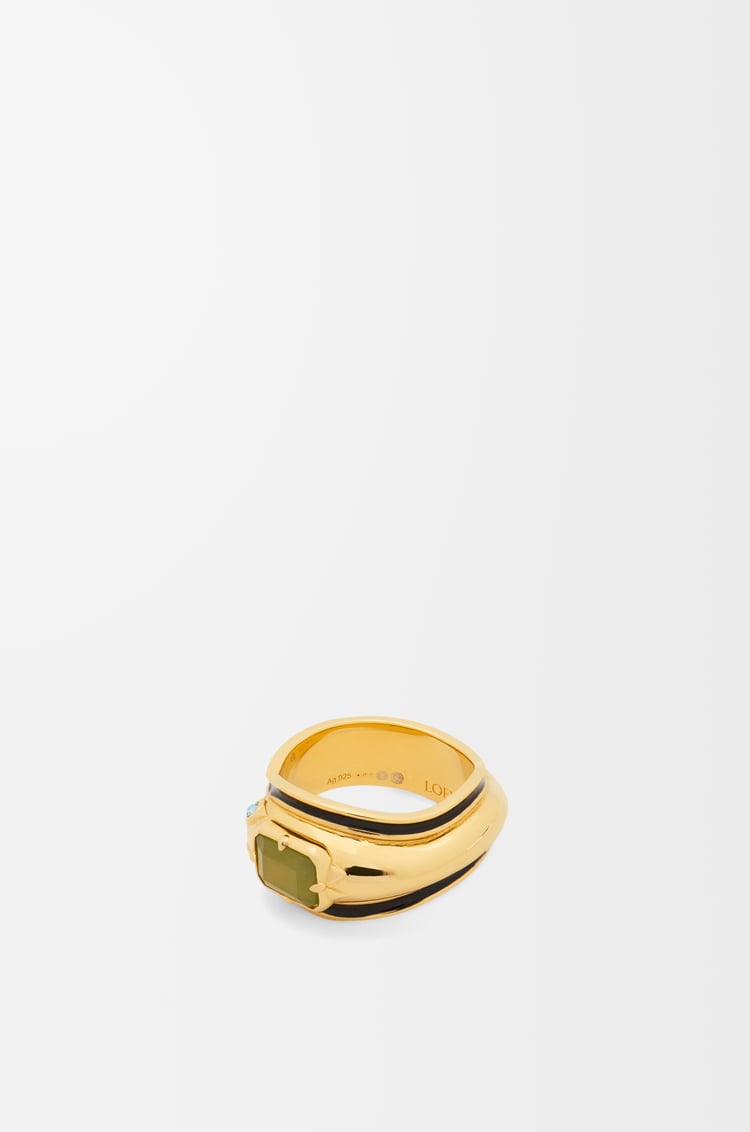 LOEWE Snake ring in sterling silver, crystals and jade Gold/Black