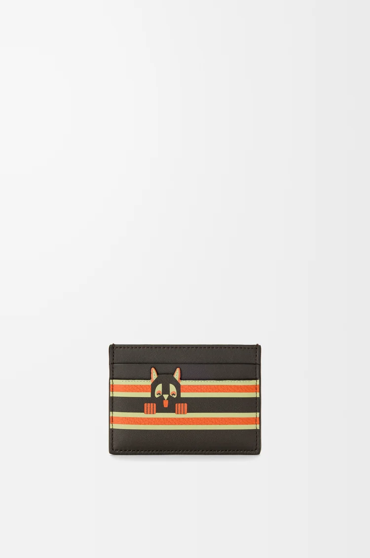 LOEWE Tarjetero liso Futurist Cat en piel de ternera Topo Oscuro/Naranja