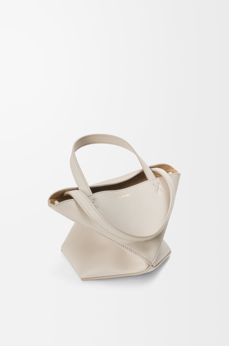 LOEWE Mini Puzzle Fold tote in soft grained calfskin Light Ghost
