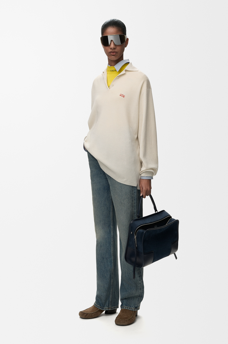 LOEWE Pull polo en cachemire et soie mélangés Blanc