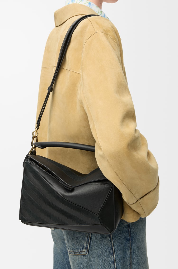 LOEWE Small Puzzle bag in classic calfskin and suede Black