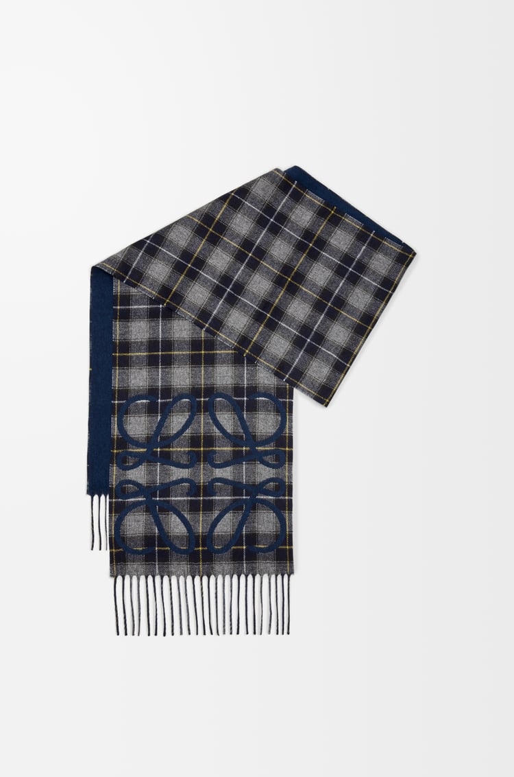 LOEWE Anagram scarf in silk and cashmere Navy/Anthracite/Navy