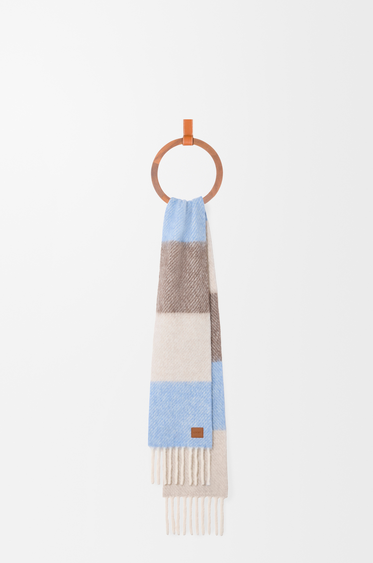 LOEWE Scarf in alpaca and wool blend Light Blue/Sandstone/Brown