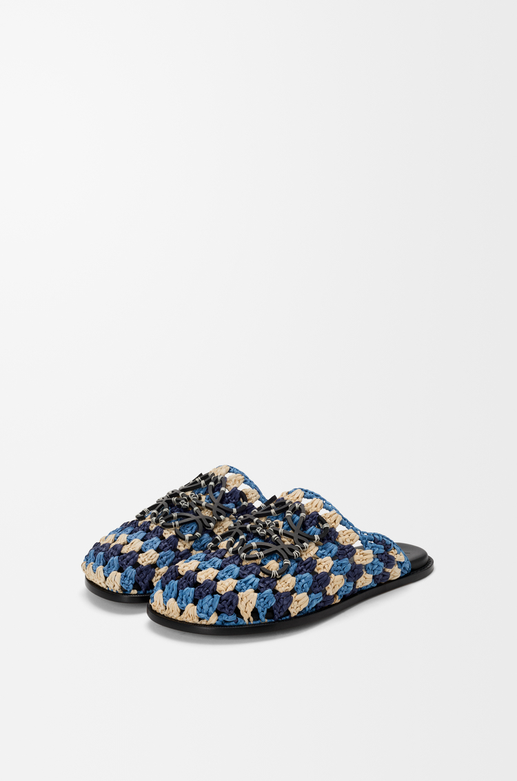 LOEWE Flex mule in raffia and calfskin Navy/Sky Blue
