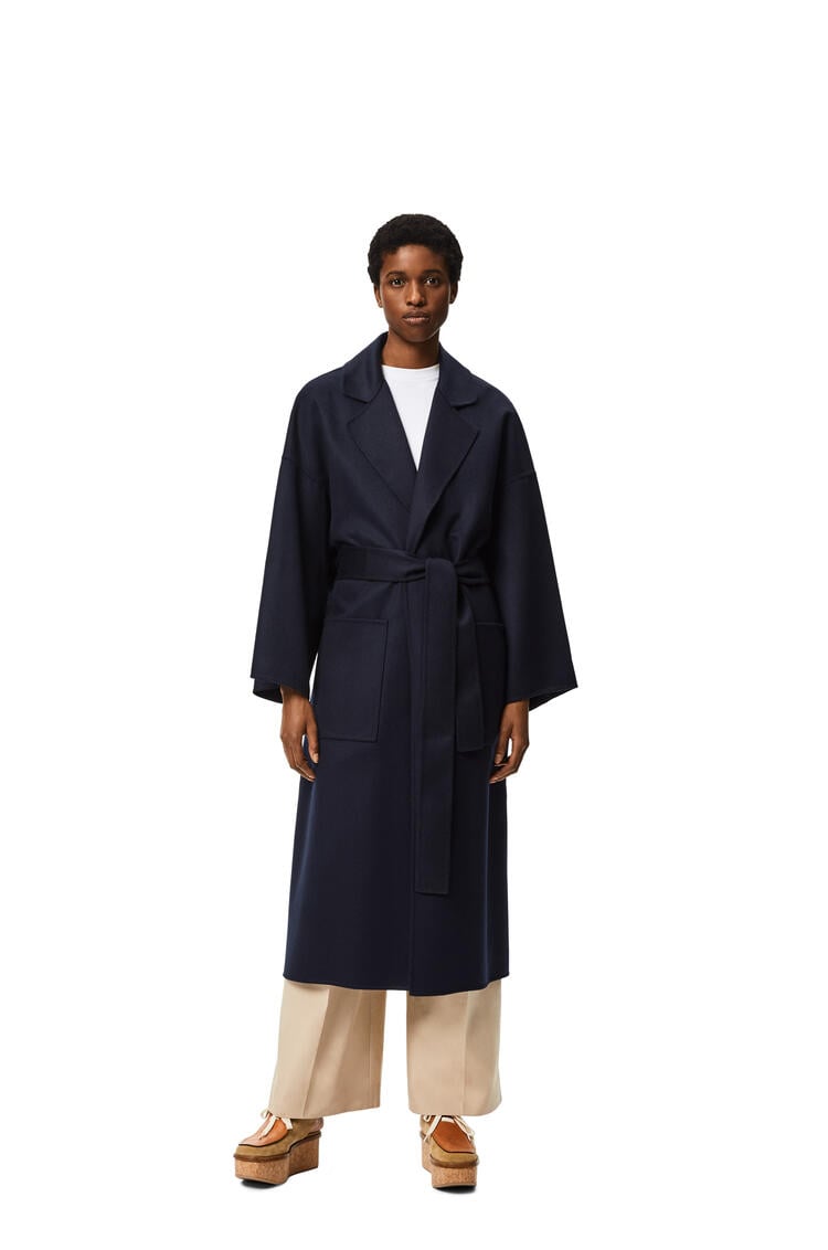LOEWE Oversize belted coat in wool and cashmere Navy Blue