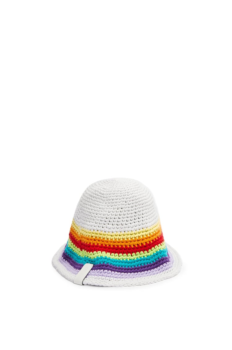 LOEWE Sombrero de croché en algodón y piel de ternera Multicolor/Blanco