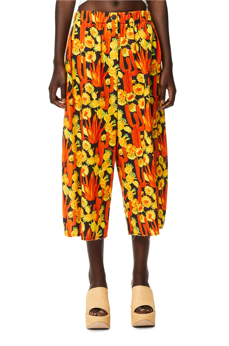 LOEWE Cactus print cropped trousers in cotton Black/Orange/Gold pdp_rd