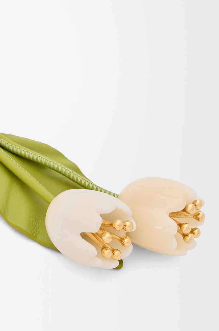 LOEWE Flower charm in classic calfskin White/Green