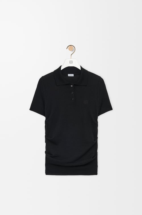 LOEWE Short sleeve polo sweater in cashmere and silk Black