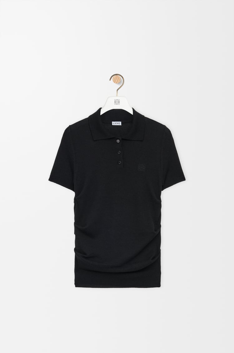 LOEWE Short sleeve polo sweater in cashmere and silk Black
