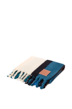 LOEWE 馬海毛與羊毛混紡條紋毛毯 Dark Blue/Multicolor