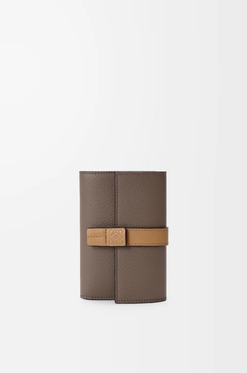 LOEWE Small vertical wallet in soft grained calfskin Taupe/Gold