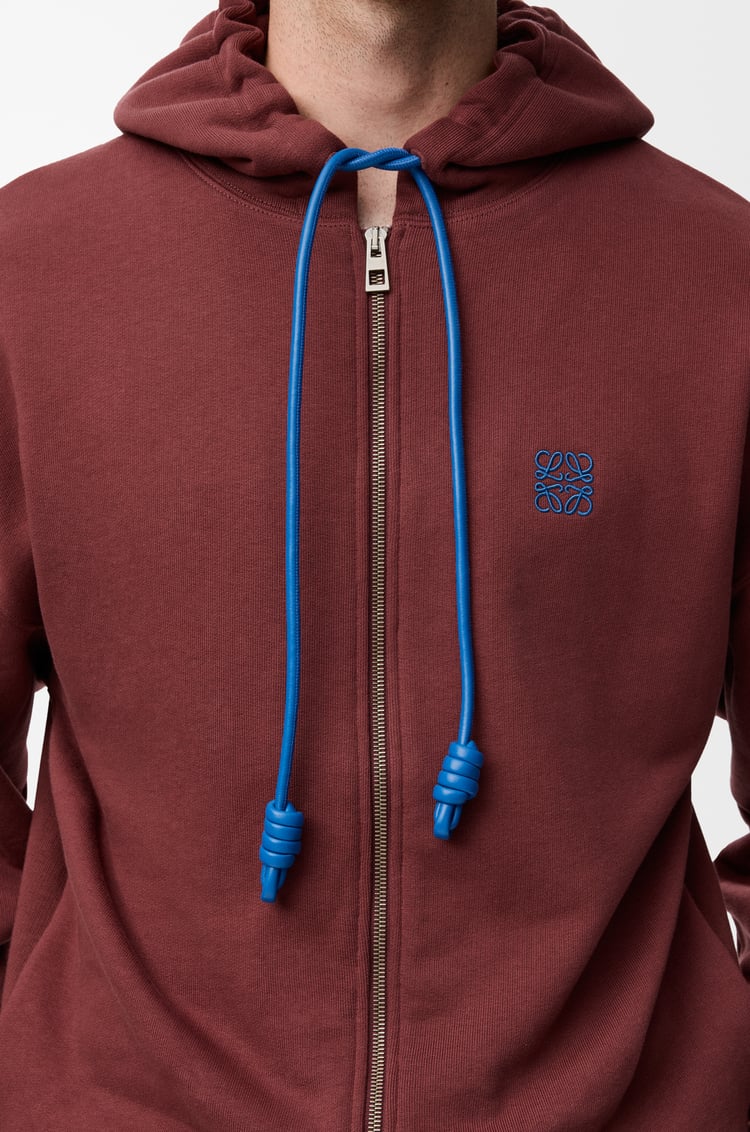 LOEWE Sudadera con capucha y cremallera en algodón Burdeos