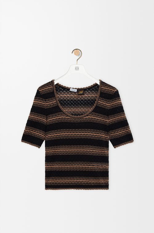 LOEWE Jersey de manga corta en mezcla de algodón Negro/Beige