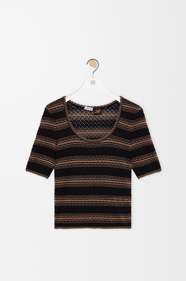 LOEWE Jersey de manga corta en mezcla de algodón Negro/Beige