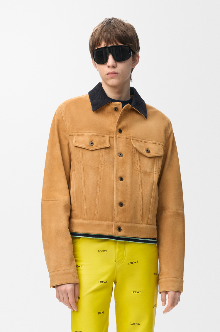LOEWE Trucker jacket in suede goat skin Camel