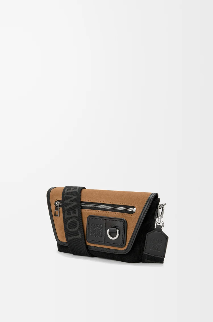 LOEWE Mini Flex messenger in canvas and suede Black/Dark Gold