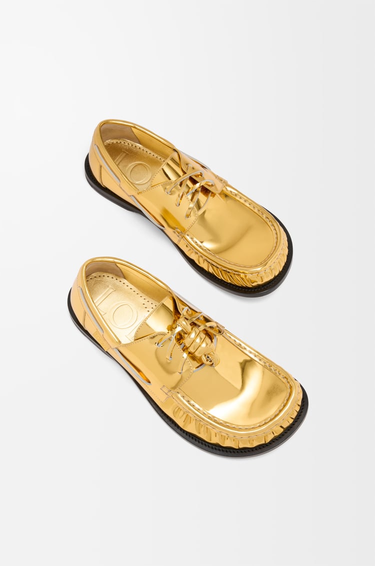 LOEWE Campo boat shoe in metallic calfskin Gold