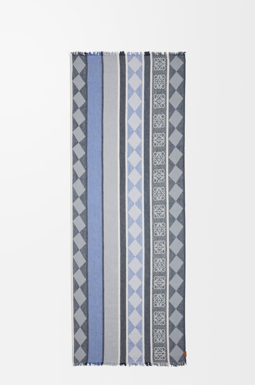LOEWE Scarf in linen and cotton Navy/Multicolor