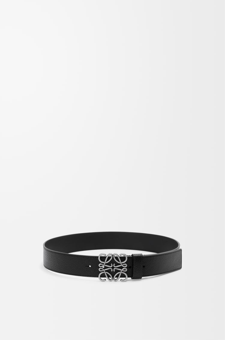 LOEWE 柔韌粒面小牛皮厚實 Anagram 皮帶 黑色/復古鈀金色