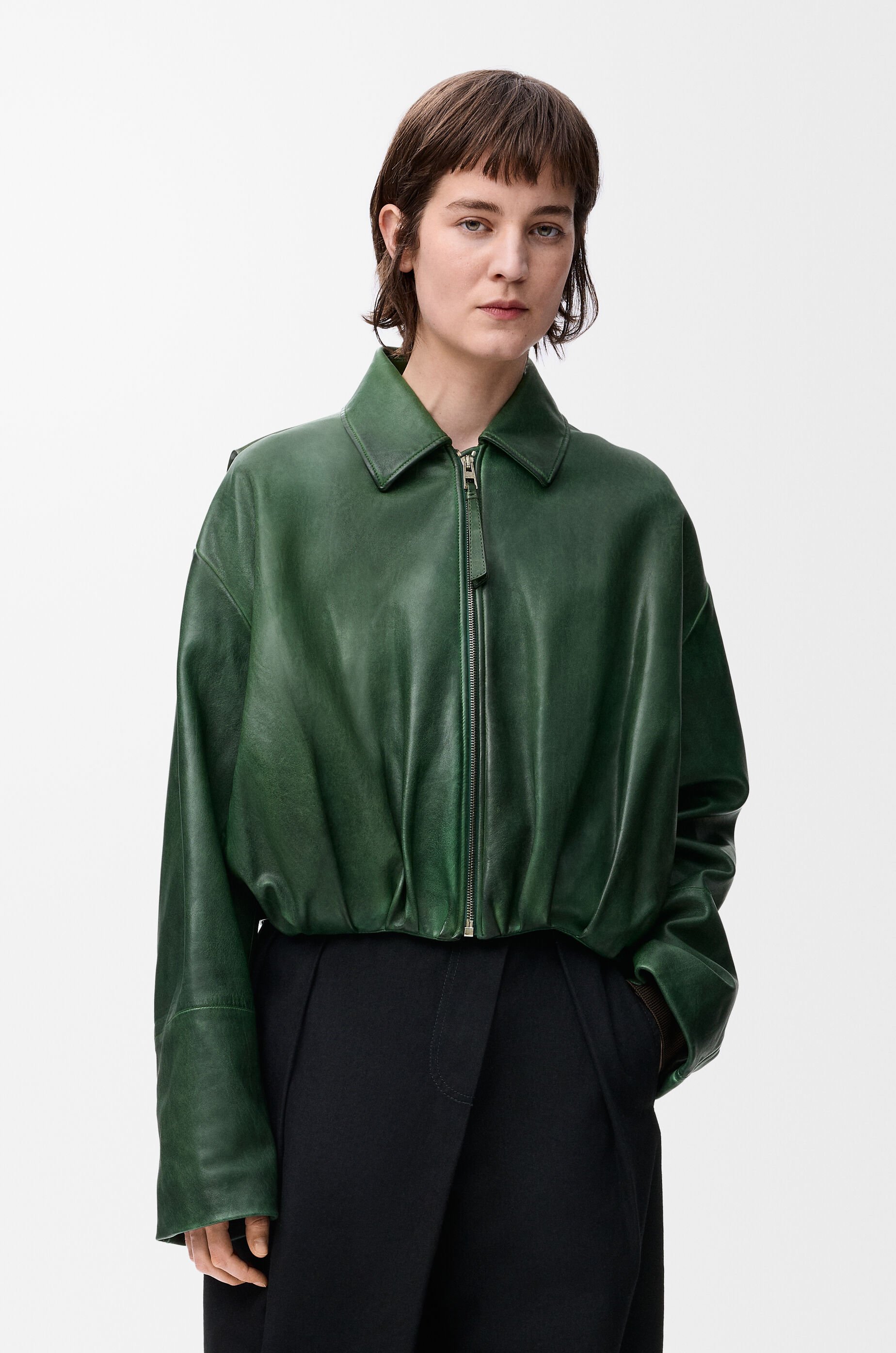 Draped jacket in nappa lambskin Green - LOEWE