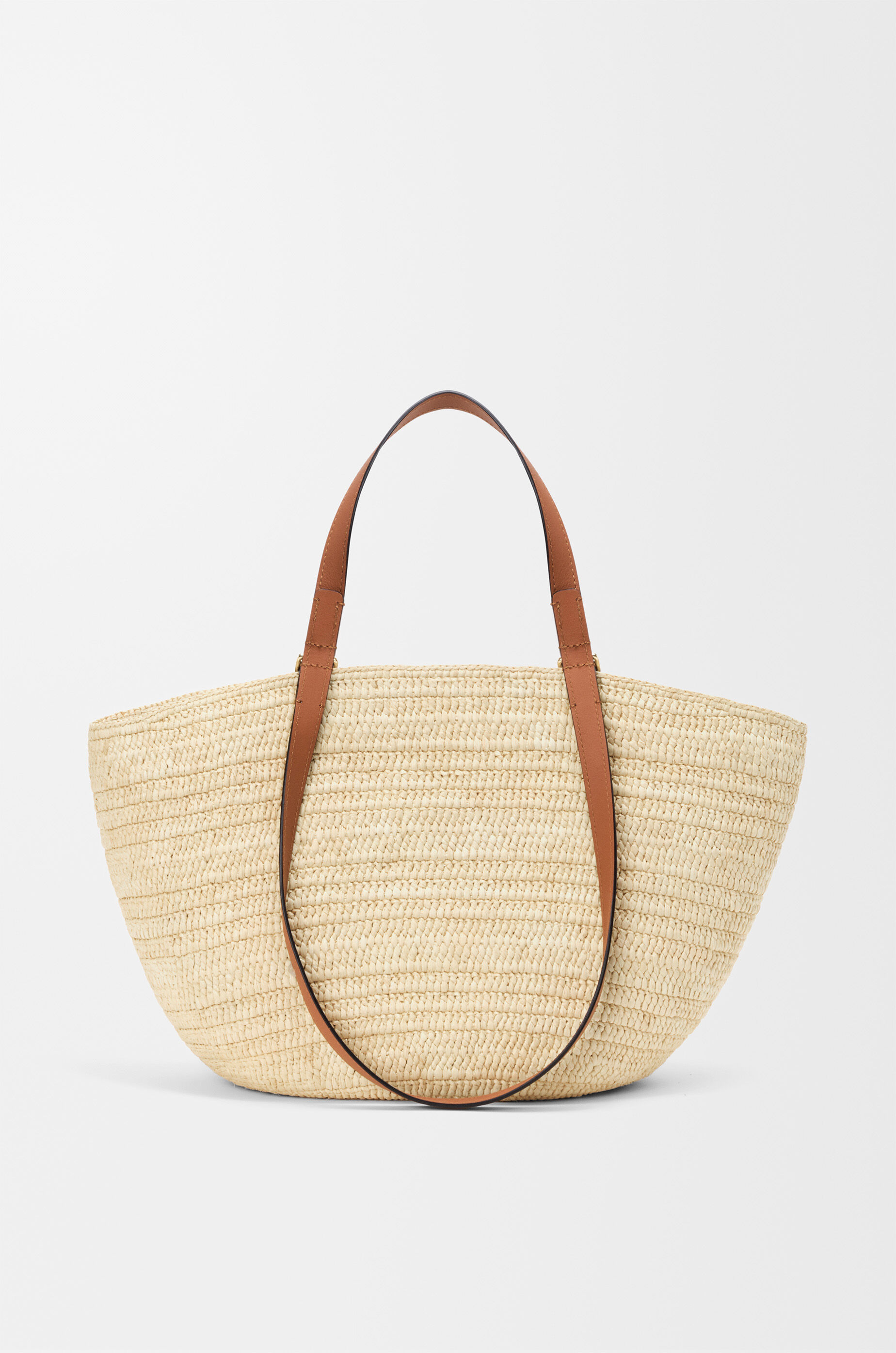 Medium Eclipse basket in raffia and calfskin Beige - LOEWE APAC