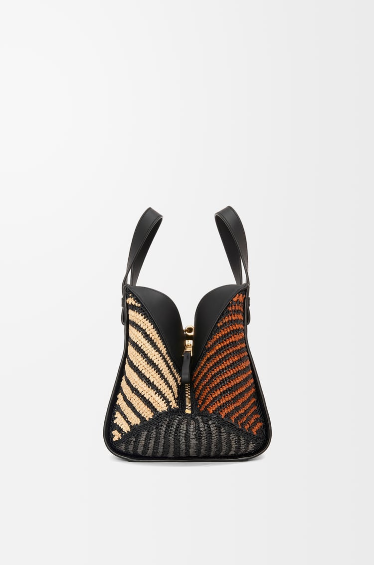 LOEWE Compact Hammock bag in raffia and calfskin Black/Natural