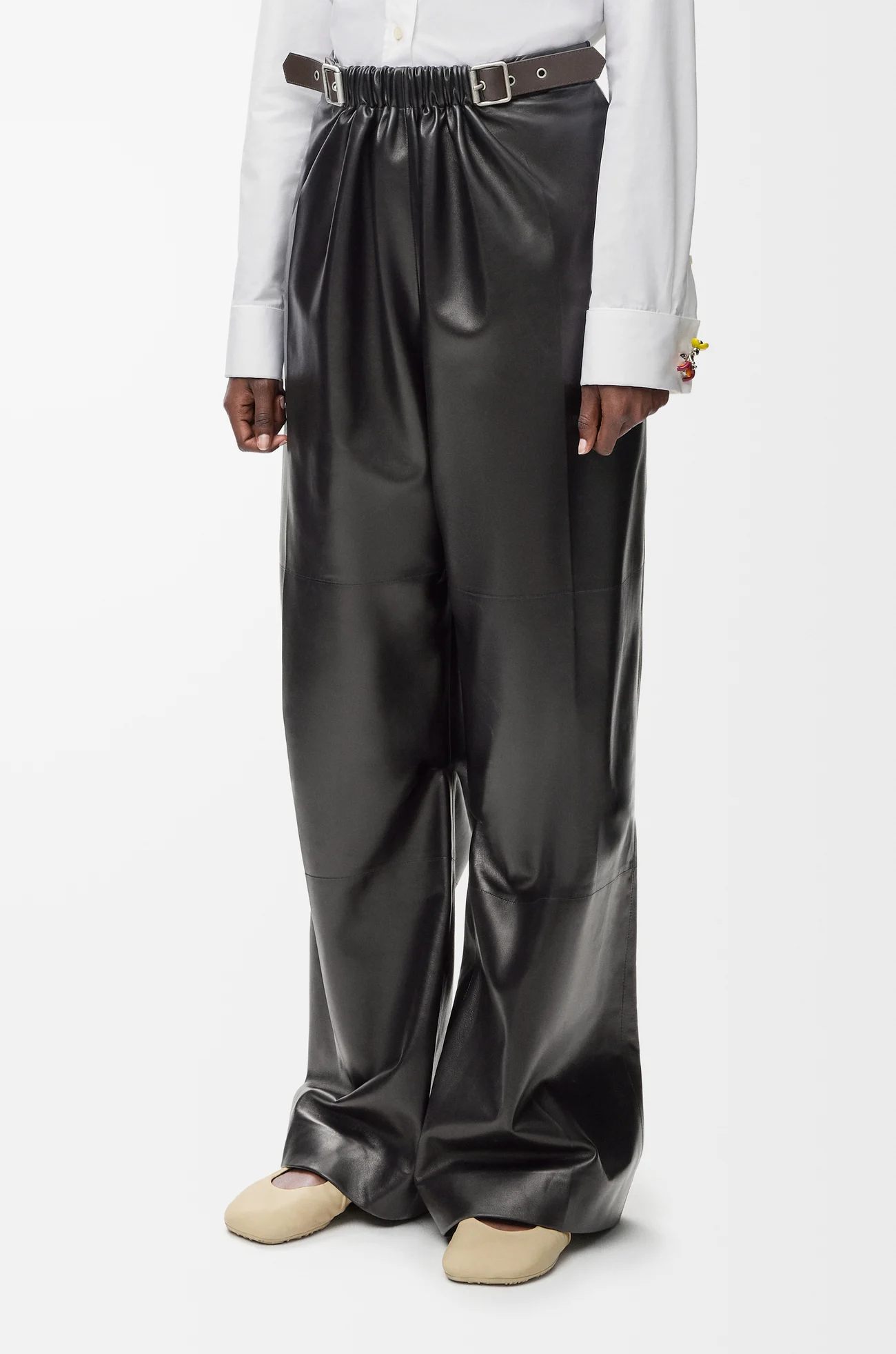 LOEWE Hose mit Gürtel aus Nappa-Lammleder Schwarz