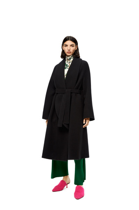 LOEWE Shawl collar wrap coat in wool and cashmere Black plp_rd