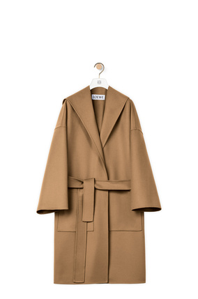 LOEWE Hooded belted coat in wool and cashmere Camel