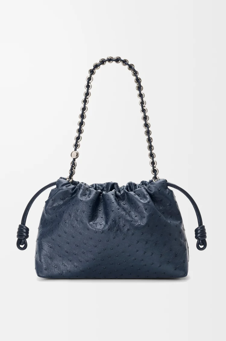 LOEWE Flamenco purse moyen en cuir d’autruche Bleu Marine Profond