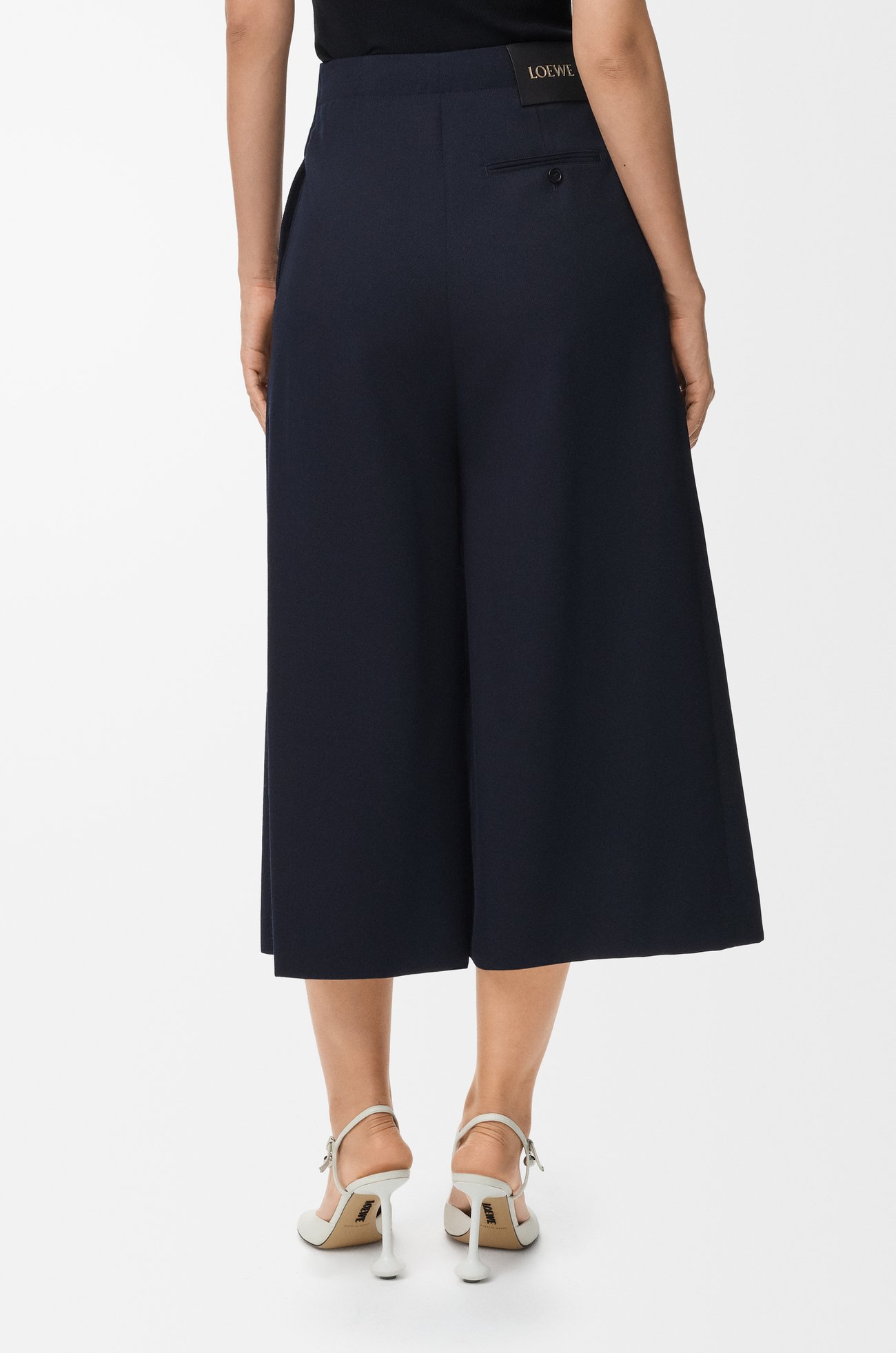 LOEWE Cropped belted trousers in wool Navy Blue